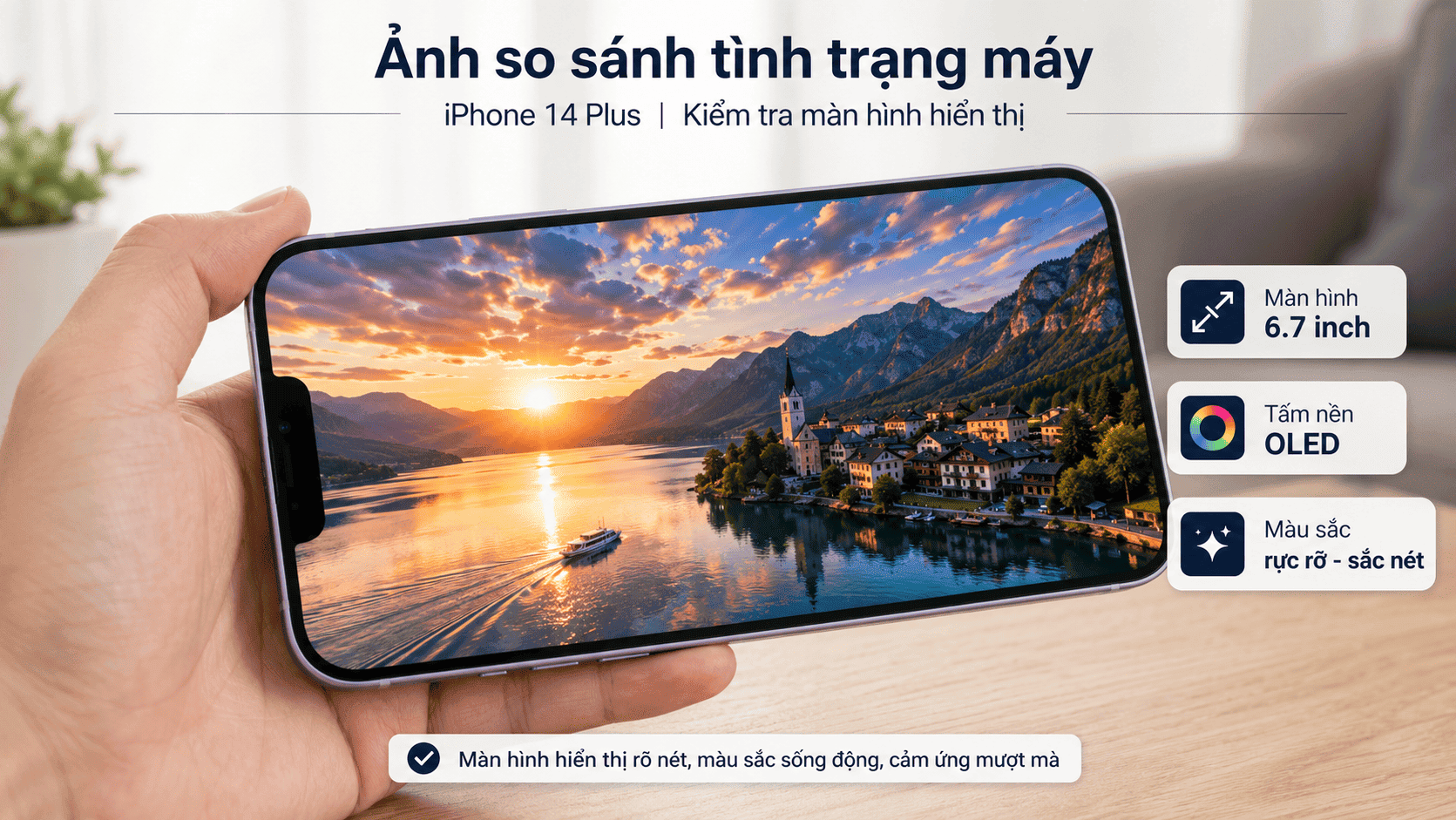 Màn hình OLED 6.7 inch iPhone 14 Plus cũ 99% hiển thị sắc nét Dolby Vision, 460ppi