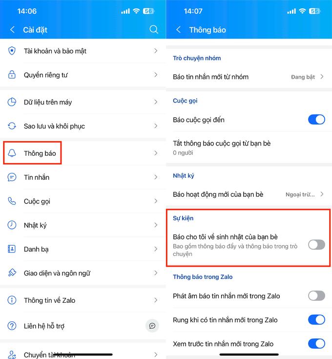 Cách tắt thông báo sinh nhật của bạn bè trên Zalo