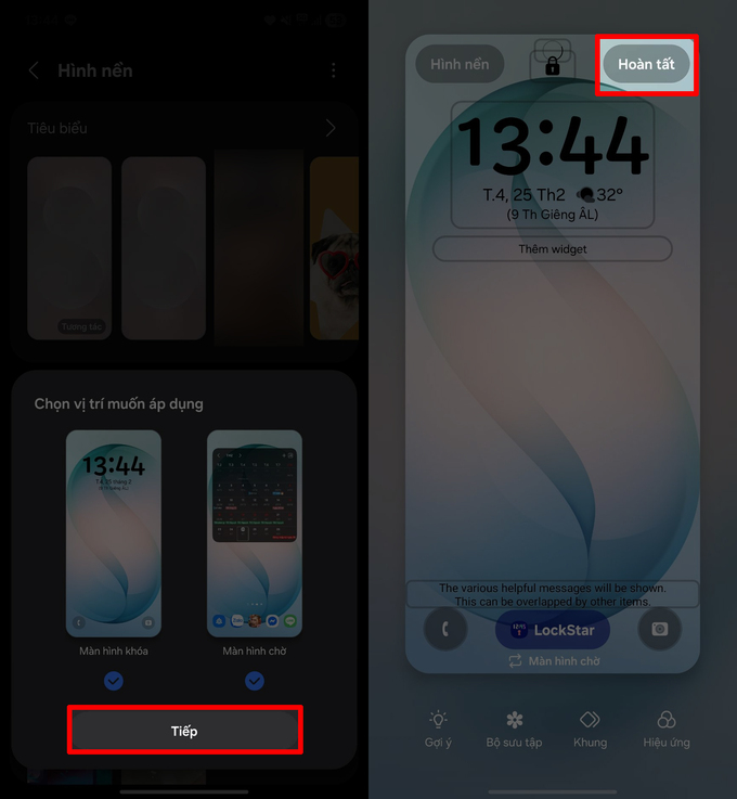 Chọn Đặt làm hình nền và quyết định áp dụng cho loại màn hình nào