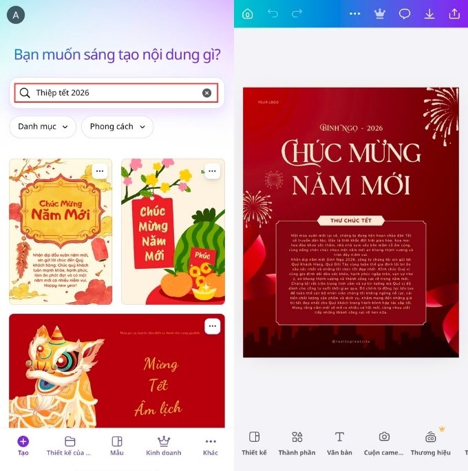 Cách tạo thiệp chúc Tết bằng điện thoại với Canva chi tiết