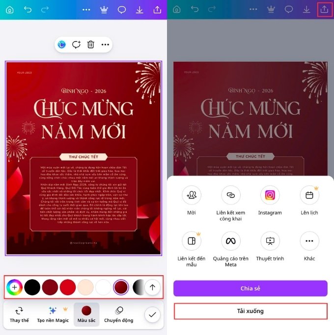 Cách tạo thiệp chúc Tết bằng điện thoại với Canva chi tiết