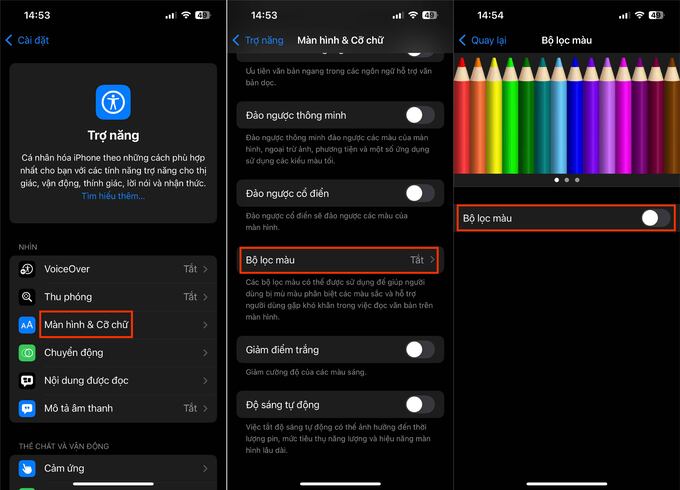 Điều chỉnh bộ lọc màu iPhone