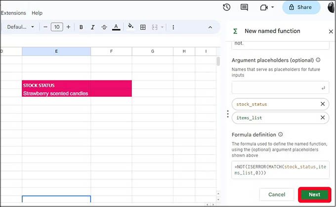 Cách tạo hàm được đặt tên trong Google Sheets trên trình duyệt web