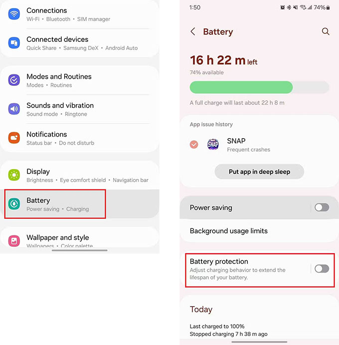 Bật chế độ bảo vệ pin trên Galaxy Z Flip 6