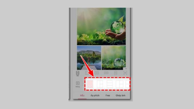 Meitu tạo sẵn các mẫu ghép để người dùng tuỳ ý lựa chọn theo nhu cầu
