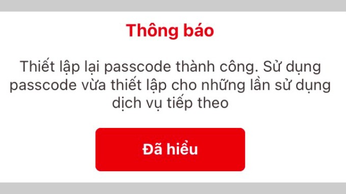 Thông báo đổi passcode VNeID thành công