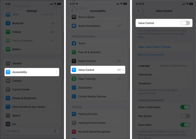 Tắt tính năng Voice Control