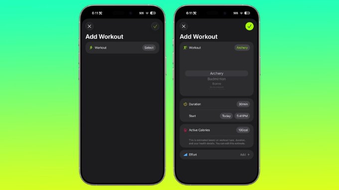 Ứng dụng Fitness cho phép tạo bài tập tùy chỉnh