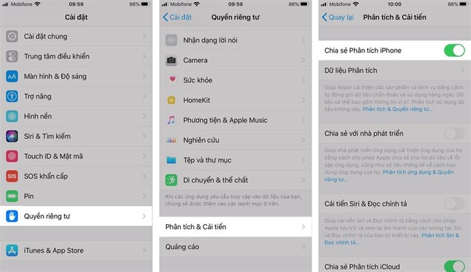 Bạn cần bật tính năng Chia sẻ Phân tích iPhone