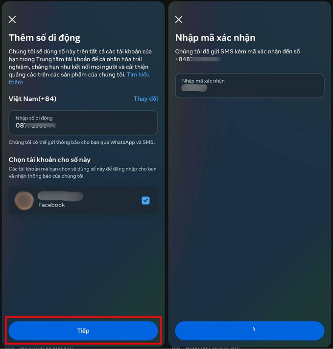 Xác thực tài khoản Facebook bằng số điện thoại
