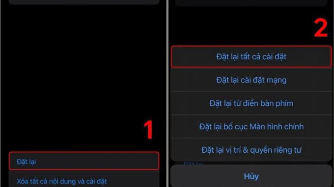 Đặt lại tất cả cài đặt iPhone