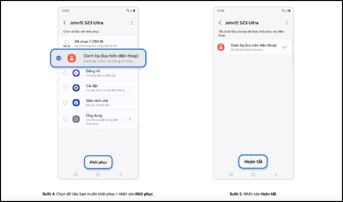 Khôi phục dữ liệu trên Samsung Cloud