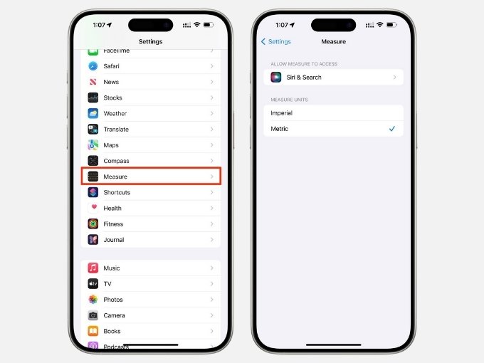 Thay đổi đơn vị khi đo kích thước trên iPhone