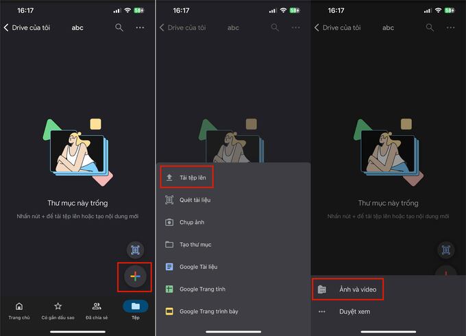 Tải hình lên Google Drive lưu trữ