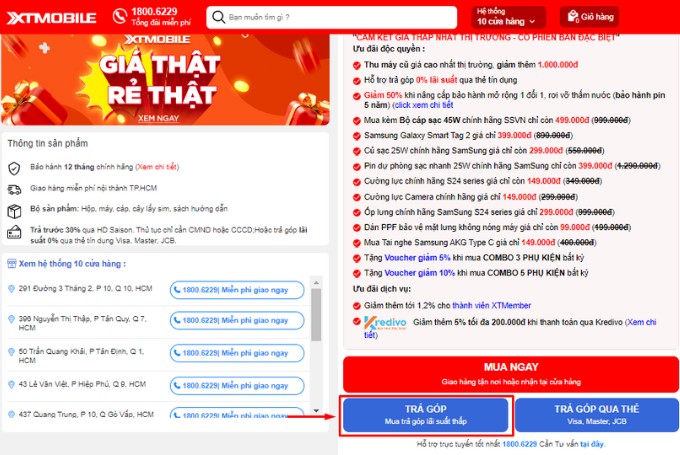 Bước 1 mua điện thoại trả trước 0 đồng trên trang XTmobile.vn