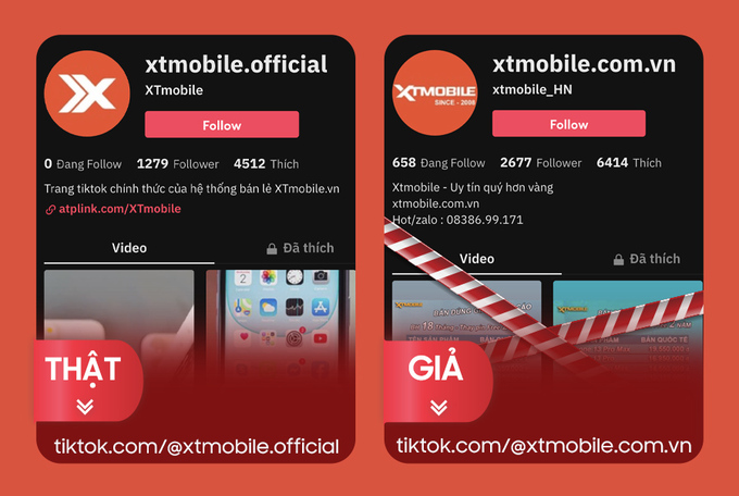 Trang Tiktok giả mạo XTmobile