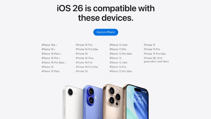 Danh sách iPhone hỗ trợ iOS 26