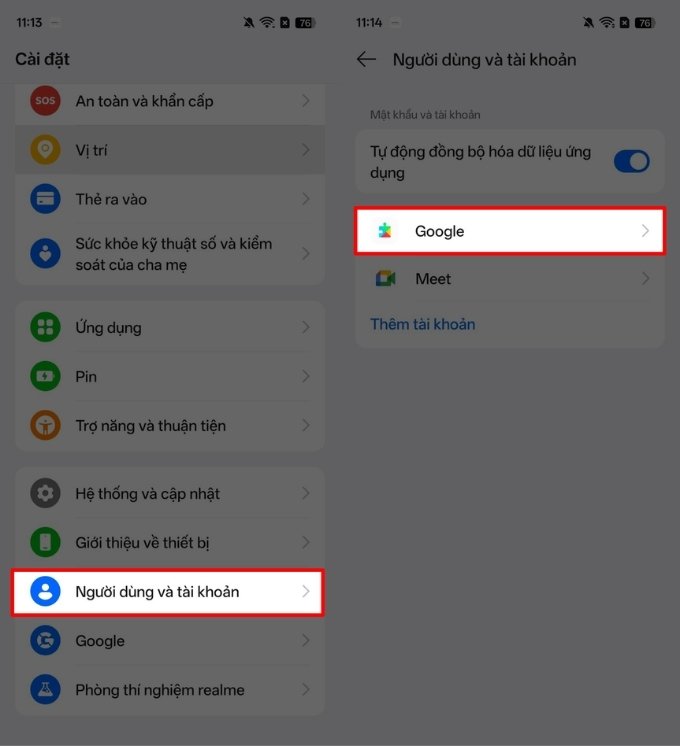 Phân biệt đăng xuất và xóa vĩnh viễn tài khoản Google trên Realme