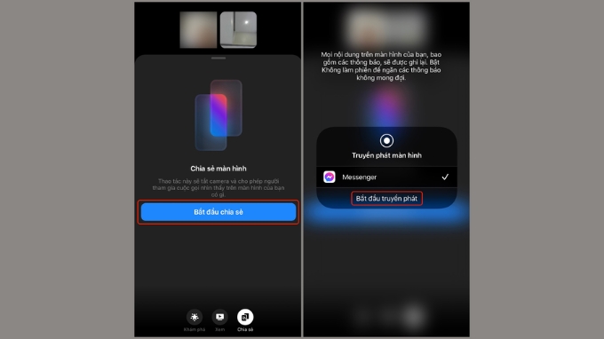 Bước 2 chia sẻ màn hình qua Messenger trên điện thoại