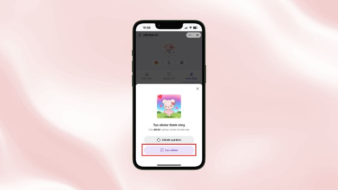 Nếu đã ưng ý rồi thì hãy nhấn lệnh Lưu sticker để sử dụng