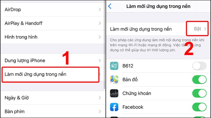 Tắt tính năng Làm mới ứng dụng trong nền
