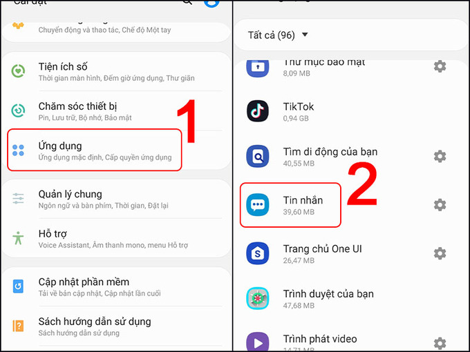 Vào Cài đặt và chọn Ứng dụng