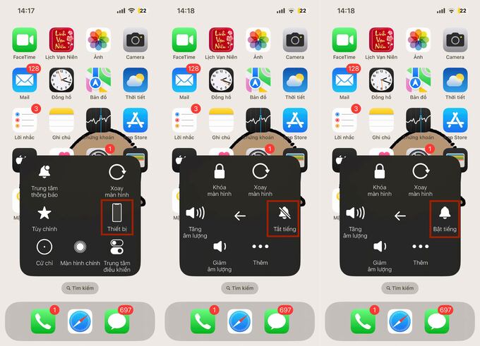 Tắt chế độ im lặng iPhone bằng nút Home ảo