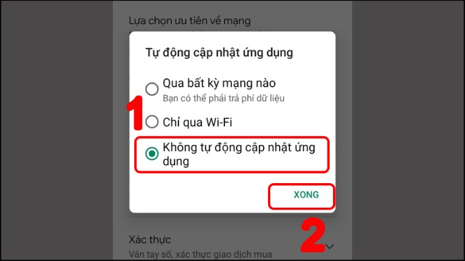 Tắt tính năng tự động update