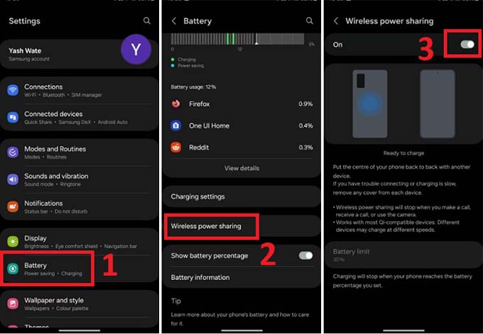 Cách bật tính năng Power Share trên điện thoại Samsung