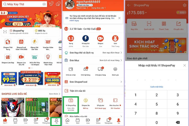 Chuyển tiền đến ví ShopeePay khác bằng số điện thoại