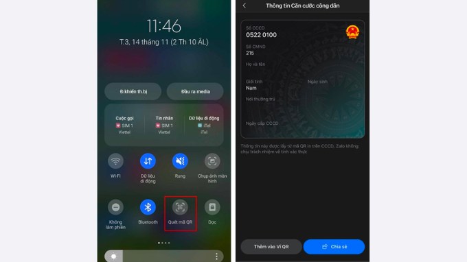 Sử dụng điện thoại để quét mã QR trực tiếp trên CCCD
