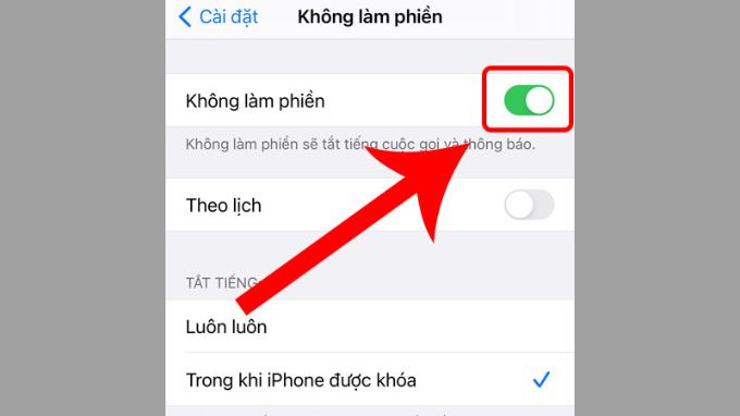 Bật, tắt chế độ Không làm phiền từ ứng dụng Cài đặt