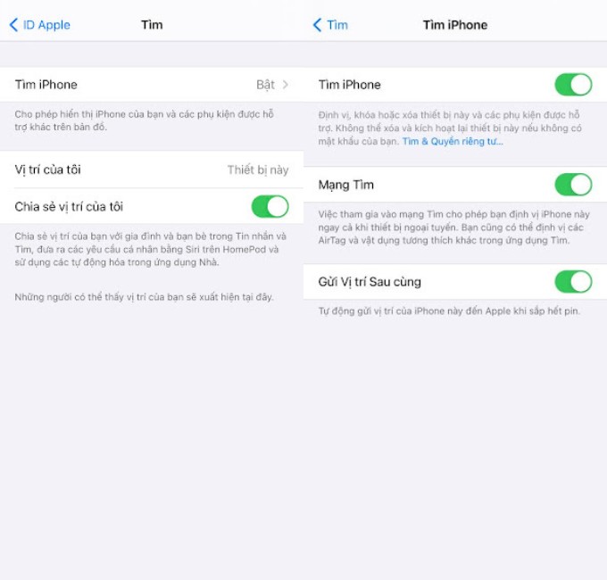 Kích hoạt tính năng trên Tìm iPhone