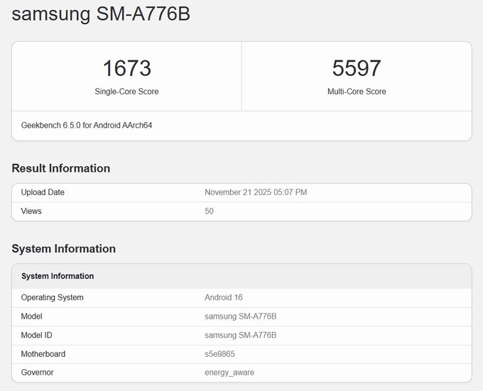 Điểm Geekbench của Samsung Galaxy A77