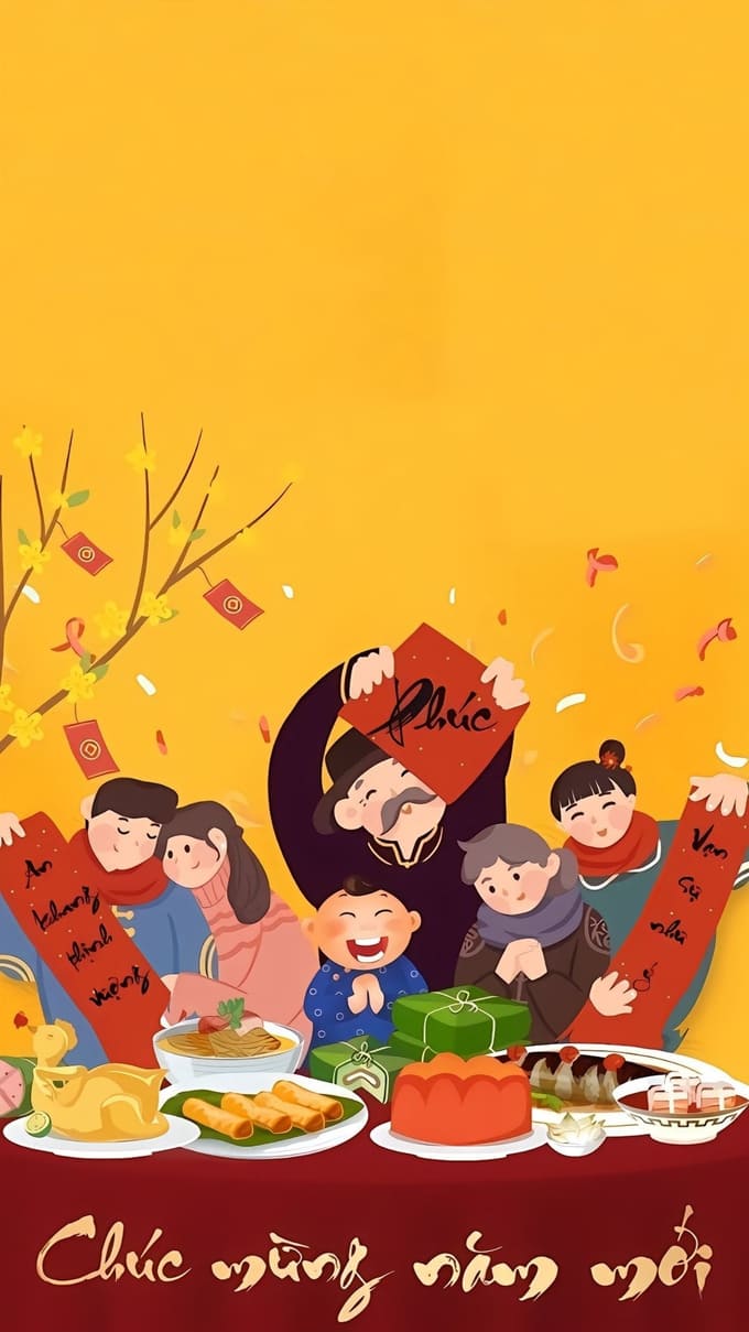 Hình nền Tết chủ đề gia đình sum vầy