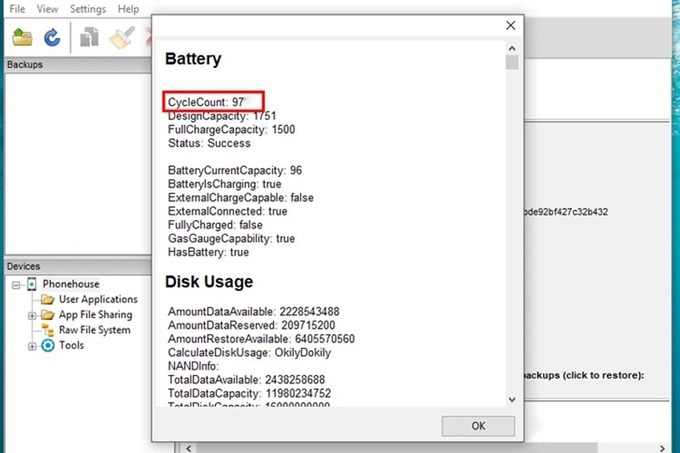 Kiểm tra số lần sạc iPhone qua iBackupBot