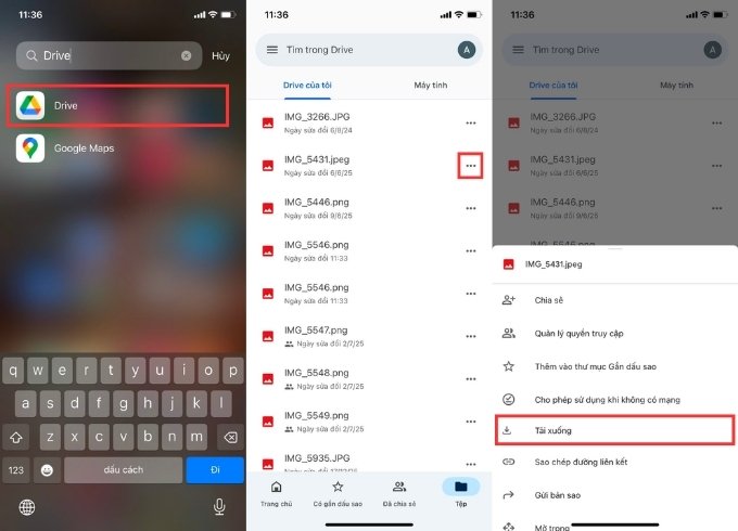 Cách 1 tải ảnh từ Google Drive về iPhone