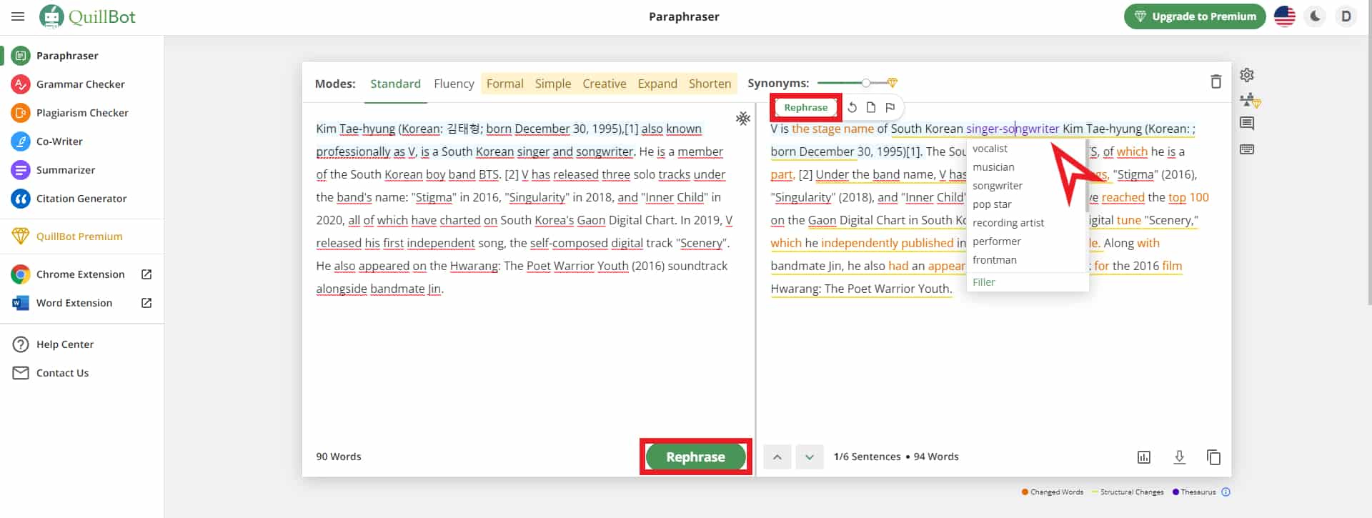 Hướng dẫn sử dụng Quillbot trên website