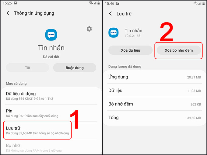 Chọn Lưu trữ và nhấn Xóa bộ nhớ đệm