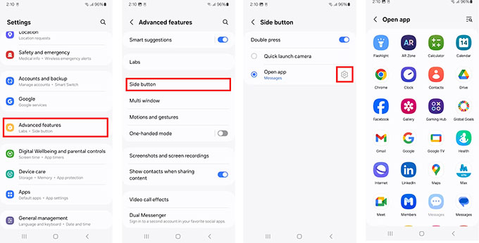 Thiết lập phím tắt bằng nút bên của Samsung Galaxy A25 5G