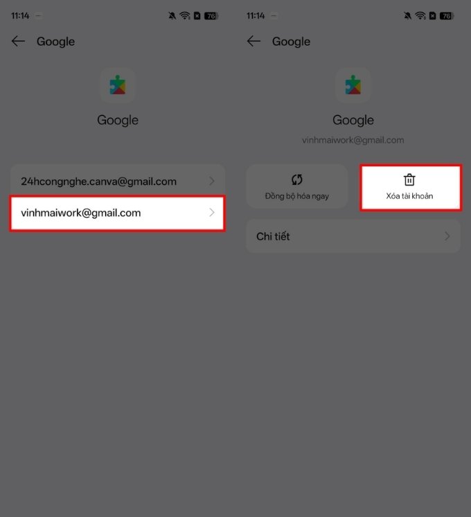 Phân biệt đăng xuất và xóa vĩnh viễn tài khoản Google trên Realme