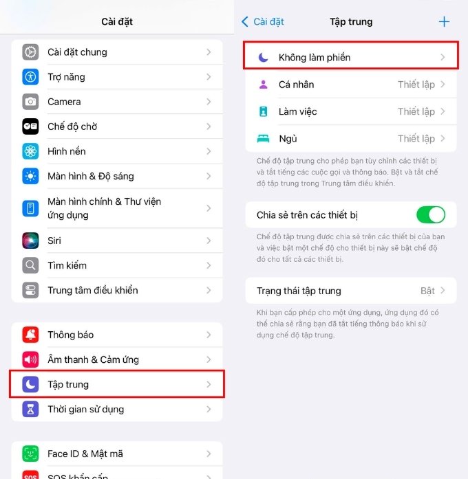 Tắt chế độ im lặng và không làm phiền