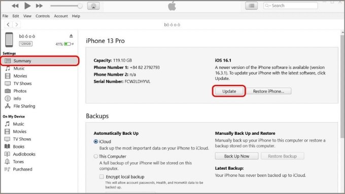 Cách cập nhật phần mềm iPhone bằng máy tính