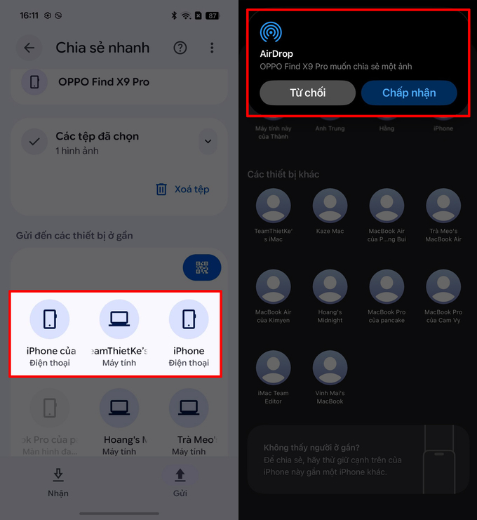 Trên iPhone hoặc MacBook, nhấn Đồng ý để nhận file