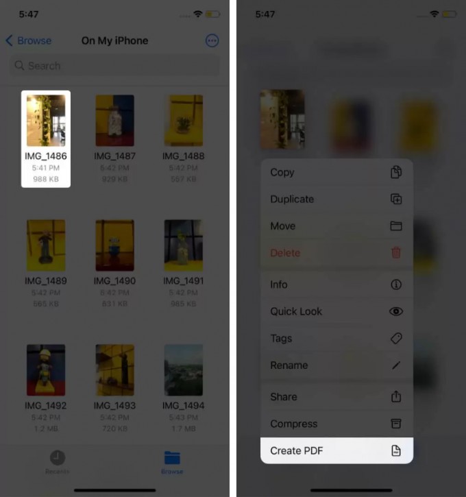 Tạo tệp PDF trên iPhone bằng ứng dụng Tệp