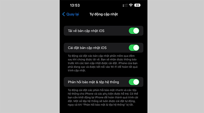 Giao diện chức năng bảo mật iPhone: Phản hồi bảo mật & tệp hệ thống
