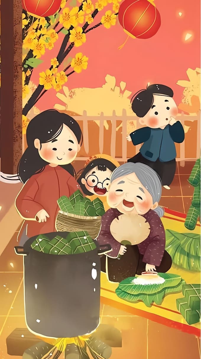 Hình nền Tết chủ đề gia đình sum vầy