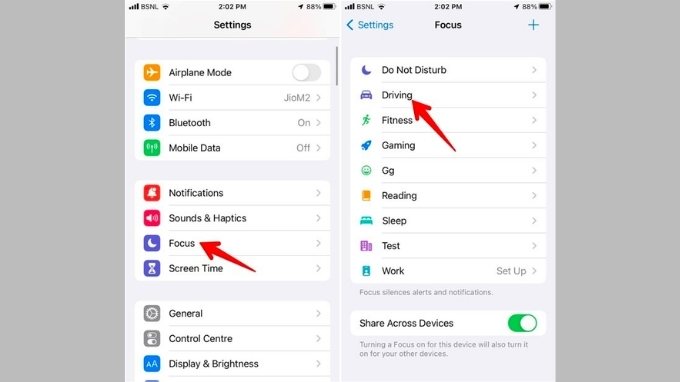 Tắt chế độ tập trung lái xe trên iPhone 14 khi bị lỗi tự chuyển qua chế độ im lặng