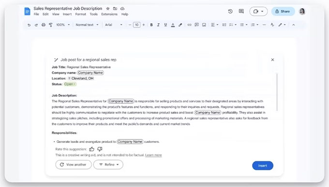 Các khối xây dựng AI trong Google Docs