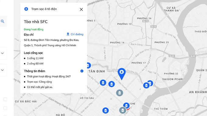 Tìm trạm sạc xe điện trên website